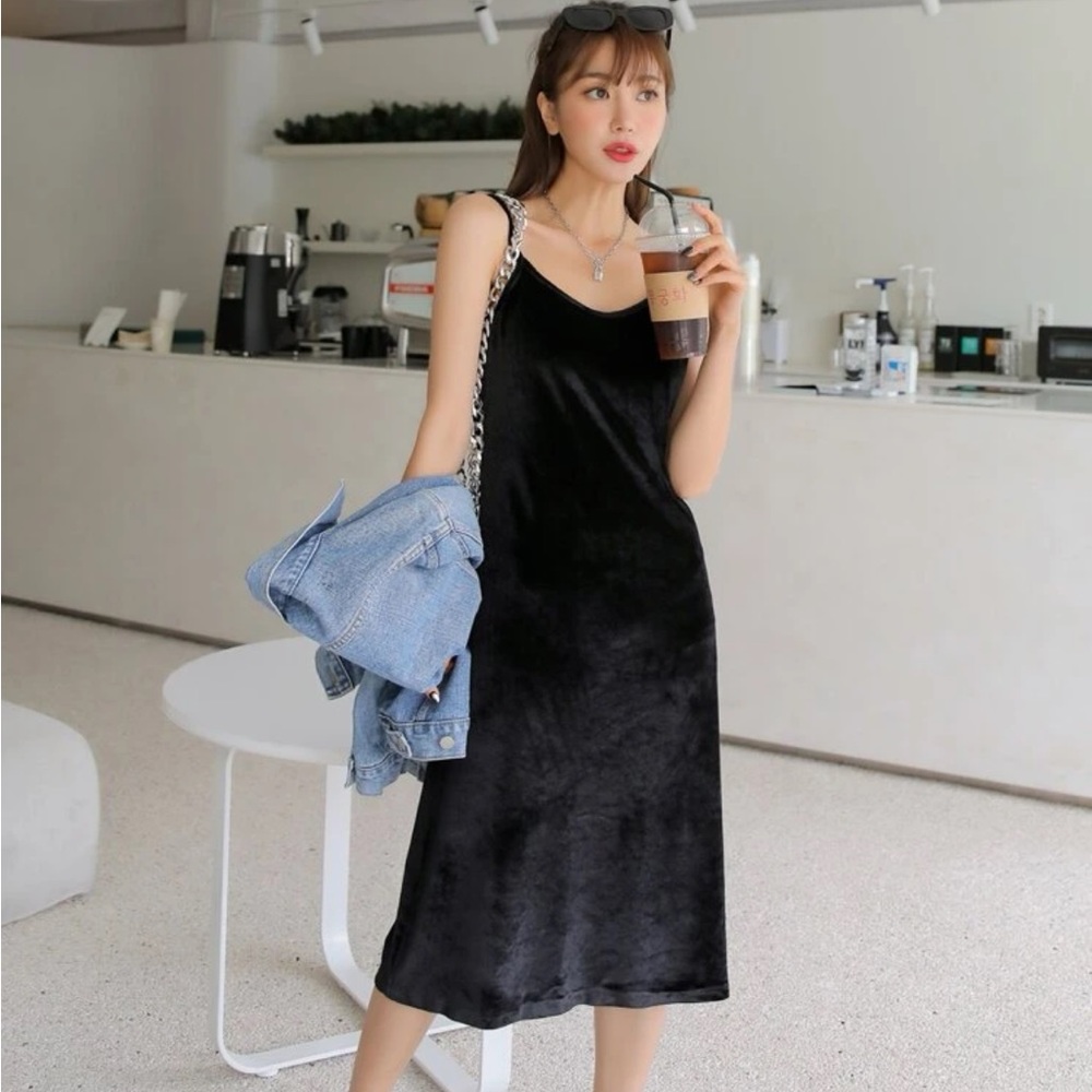 Velvet Black Midi Cami Dress